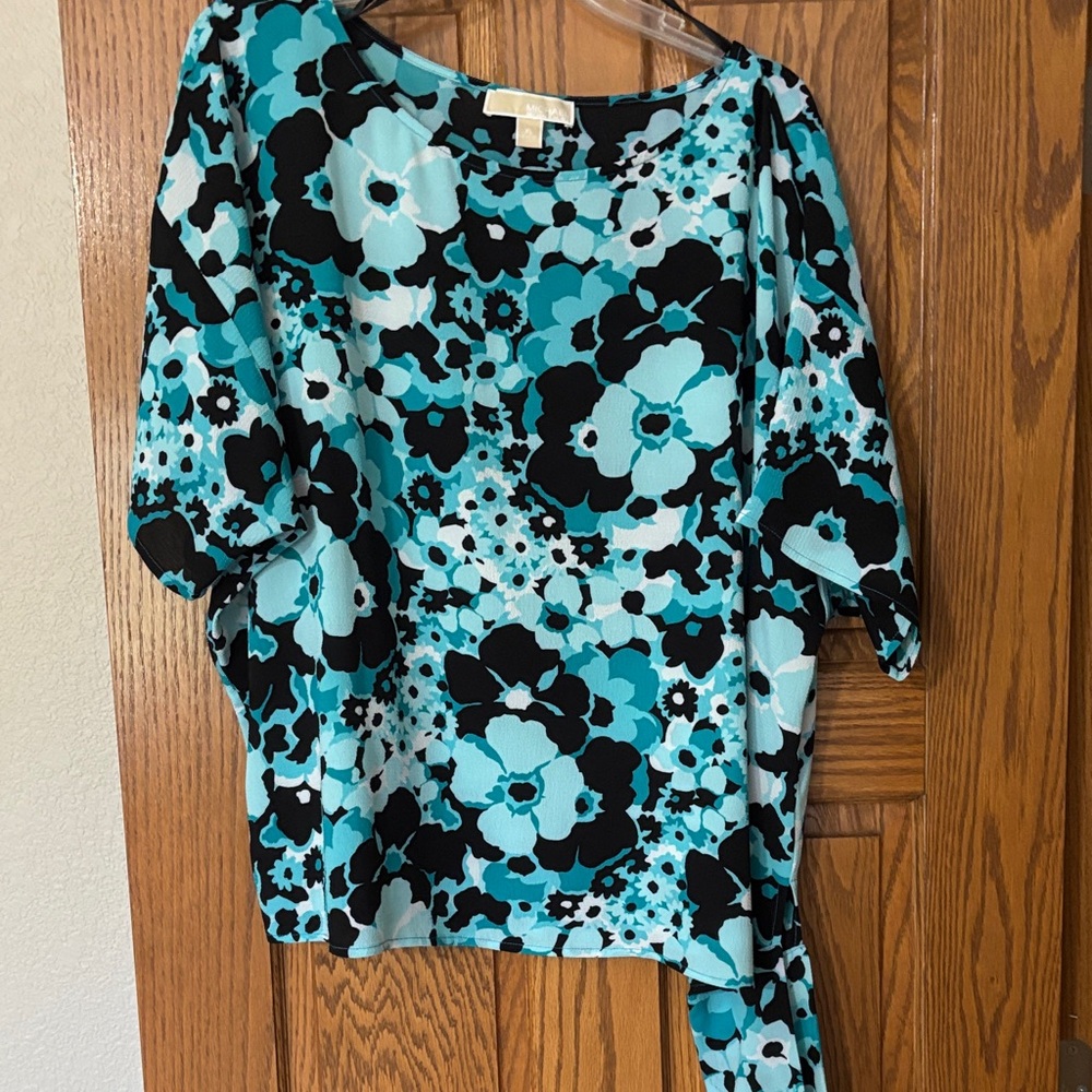Michael Kors Floral Blouse - Black and Turquoise